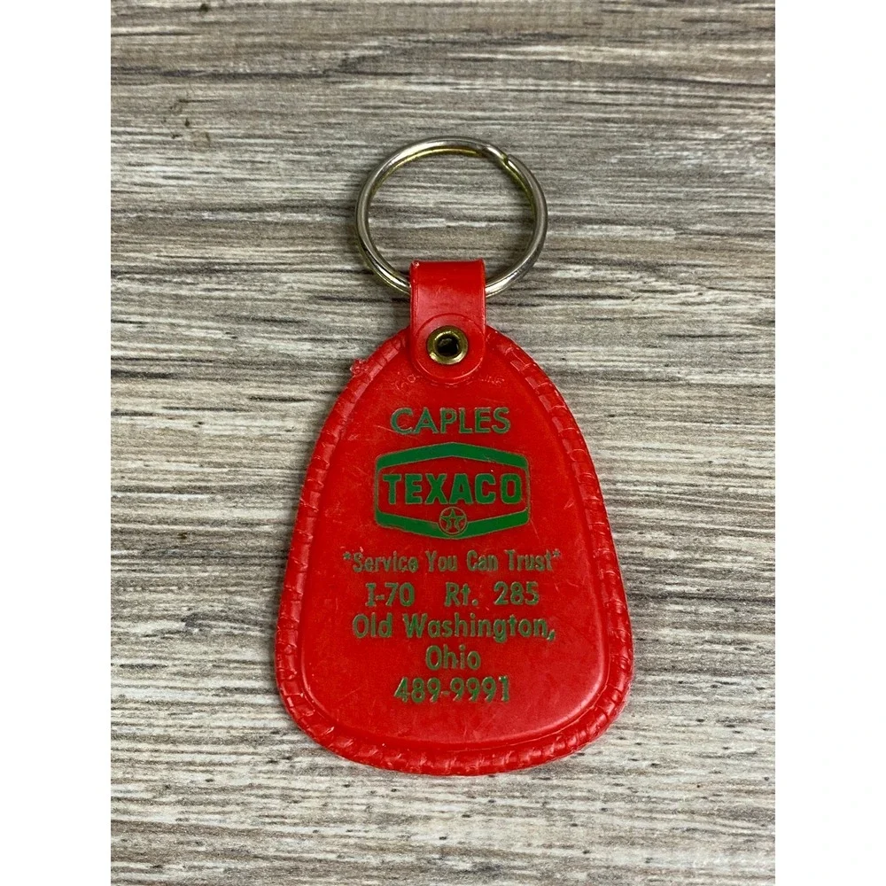 Vintage Texaco Keychain Caples Old Washington‎ Ohio Gas Station Red Plastic Fob